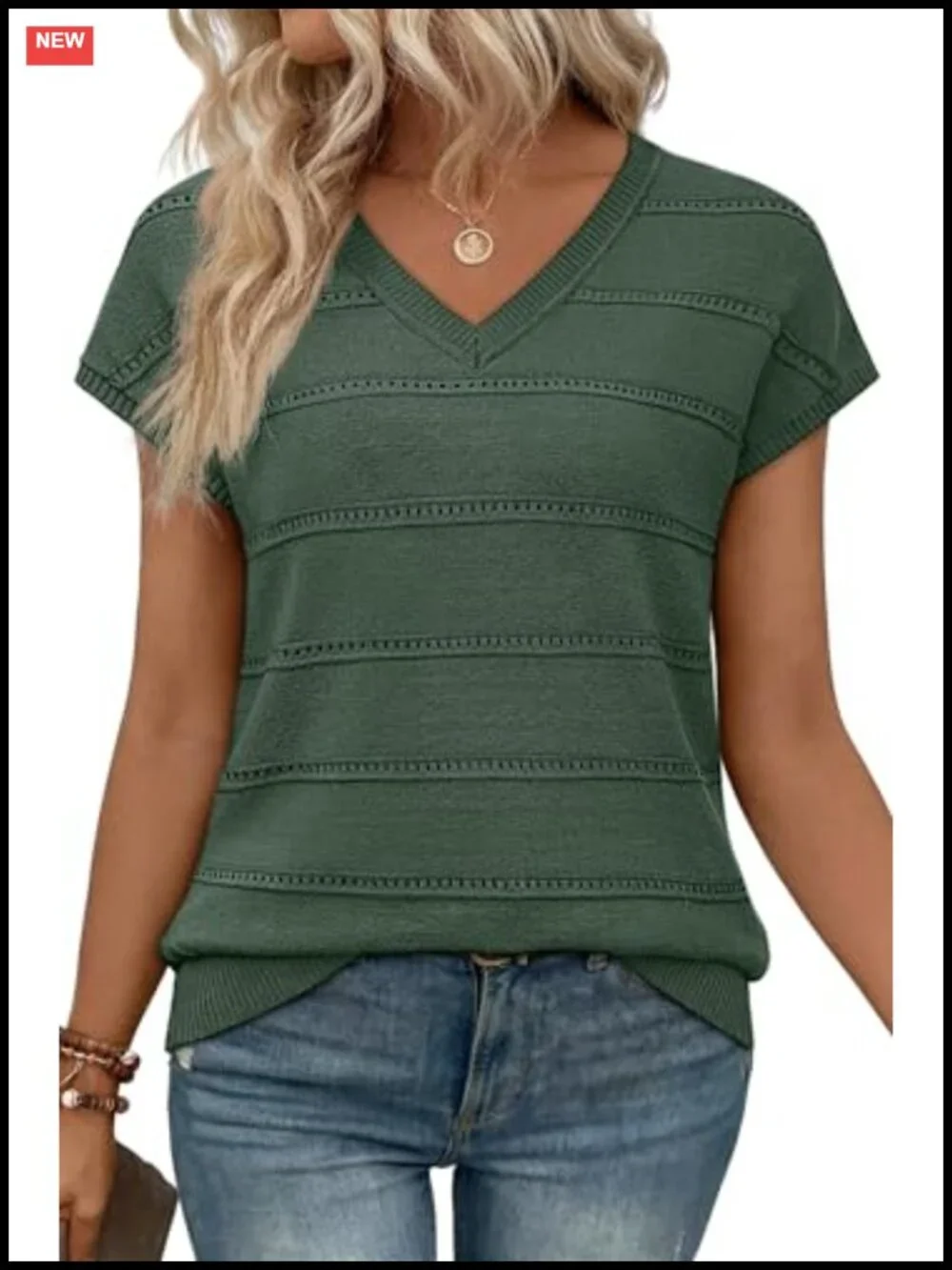 Short Sleeve Sweater Women V Neck Lightweight Knit Summer Top